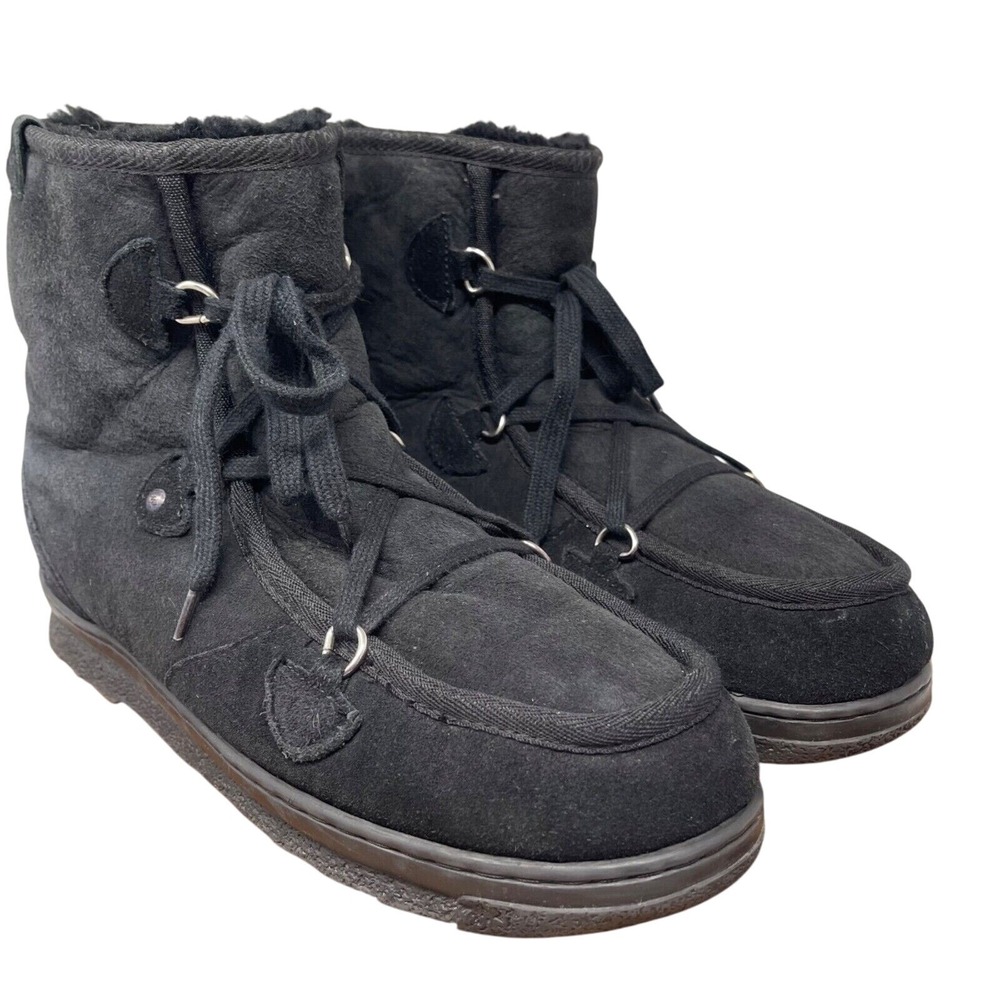 EMU Boots Mens 12‎ Black Suede Australian Sheepskin Lined Wallabee Style Juc Lo